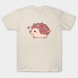 Cute Little Hedgehog With Autumn Leaves And Acorn T-Shirt